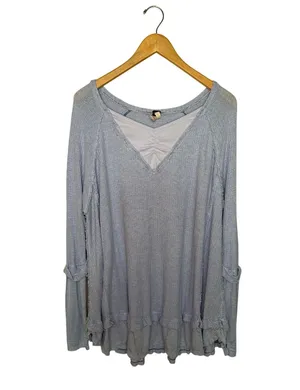 Free People We The Free Laguna Oversized Waffle Knit Thermal Top Women’s L Blue thumbnail 1