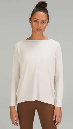 Lululemon ribbed Back In Action long sleeve tee boatneck top oat heather knit thumbnail 1