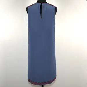 Madewell‎ 100% Silk Boho Geometric Embroidered Shift Dress Blue Red Size L thumbnail 6