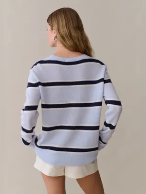NWT Few Moda Sofia Cashmere Sweater size Small S blue stripe morning mist CAARA thumbnail 4