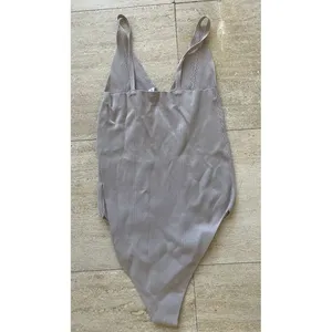 Wishlist Ribbed V-Neck Bodysuit Sleeveless Light Basic Tank‎ Leotard L thumbnail 2