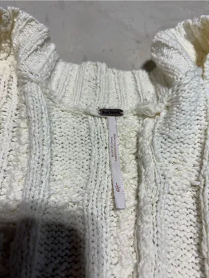 Free people Cream Cable Knit Button-Front tunic sweater dress large thumbnail 3