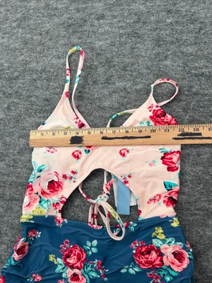 Cupshe Women’s Floral One-Piece Swimsuit - Pink & Blue Size Large thumbnail 8