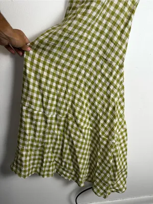 VITAMIN A Mari Gingham Linen Cover-Up Maxi Dress Ecolinen Avocado Gingham Sz S thumbnail 5