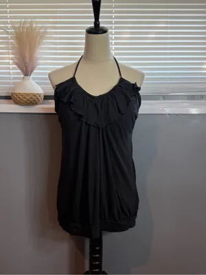 Victoria's Secret Bra Tops Black Ruffle Halter Cami Built-In Bra Bubble Hem Y2K XL thumbnail 4