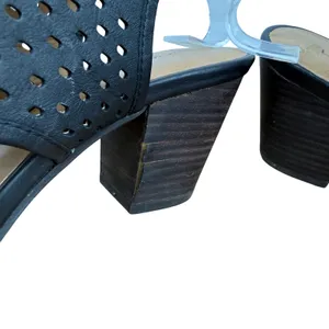 Lucky Brand Halona Black‎ Perforated Leather Peep Toe Block Heel Sandals 7M Flaw thumbnail 4
