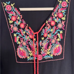 Embroidered Black Tassel Boho Pompoms Detail Mini Dress Womens Hippie Size M thumbnail 7