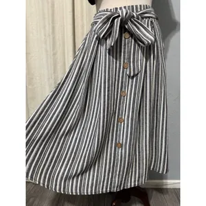 See You Monday Linen Blend Striped Midi Skirt‎ Size L Black White Nautical Cottagecore Modest thumbnail 8