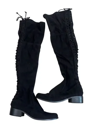 Charles by Charles David Black Faux Suede Lace Up Over The Knee Boots Size 7 thumbnail 1