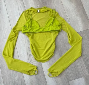 Oh Polly Set Bralette Mesh Cutout Top womens Green (size 0) festival sexy party thumbnail 2