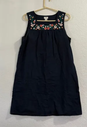 J CREW | navy blue embroidered midi sleeveless shift dress M linen blend thumbnail 1