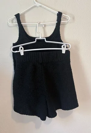 SKIMS Black Plush crop Tank & Shorts Loungewear Set L/XL thumbnail 1