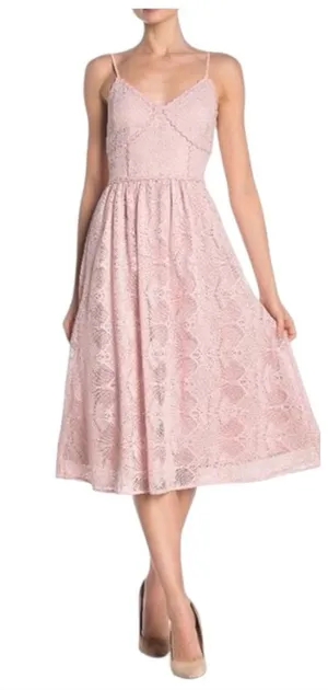 NSR Blush Pink Midi Fit‎ & Flare Lace Crochet Dress Size XL Sleeveless Floral thumbnail 1
