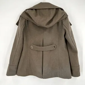 Guess Wool‎ Blend Coat Women M Brown Double Breasted Hooded Vintage Academia thumbnail 2