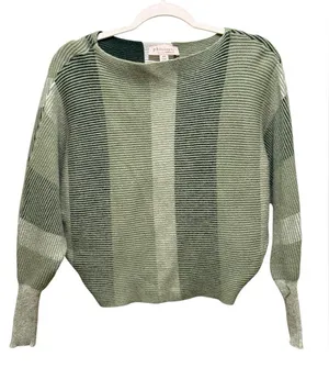 Philosophy Green Striped Drop Batwing Shoulder Viscose‎ Sweater Textured Sz M thumbnail 1