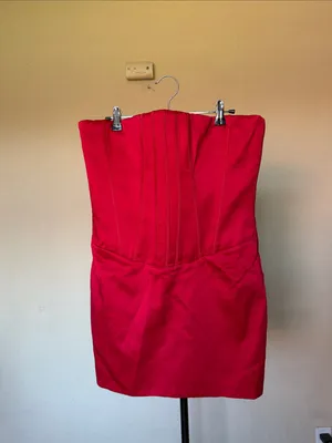 House of CB Laila Red Satin Strapless Hourglass Cocktail Mini dress Size M long thumbnail 10