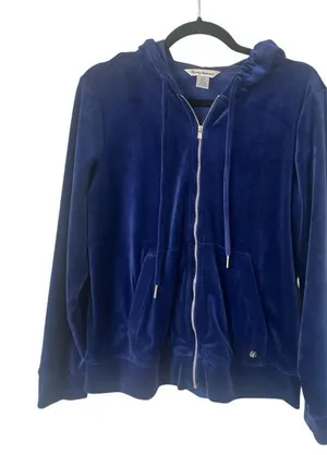 Tommy Bahama royal blue zip hoodie velour sz Small thumbnail 1