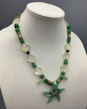 Handmade Beach Style Y2K Vintage Green Seastar Glass Beaded Necklace thumbnail 4