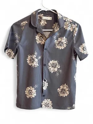 Abercrombie & Fitch Boy’s Short Sleeve Floral Shirt - Charcoal/Beige Sz 9 thumbnail 5