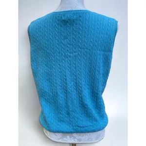 VTG LL Bean Cable Sweater Vest L-REG Wool/Cashmere Cable Knit Teal Green Preppy thumbnail 4