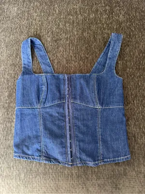 Reformation Tagliatelle Denim Square neck fitted Hook & Eye Top Cotton US 2 NWT thumbnail 3