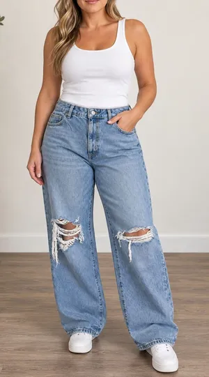 Universal Thread 90s Baggy Distressed Light Wash High Rise Wide Leg Jeans Blue thumbnail 1