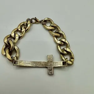 Gold tone rhinestone cross link bracelet thumbnail 4