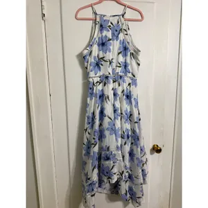 Lulus Blue White Floral Halter Midi Dress Handkerchief Hem Ladder‎ Lace XL thumbnail 6