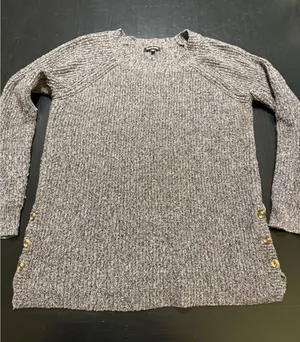 Pink Clover Womens Marled Knit Sweater Brown White Button Side Pullover Medium thumbnail 1
