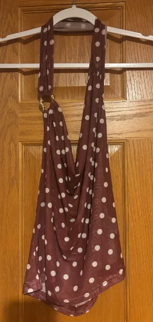 Polka Dot Halter Tank Top in Maroon and White thumbnail 1