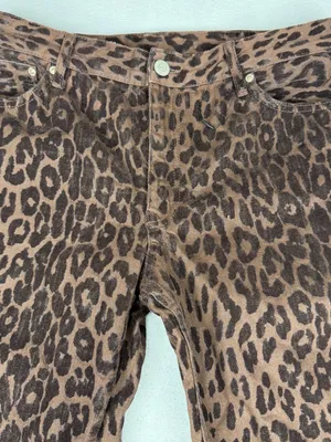 Zara Flocked Leopard Print Jeans Brown Straight Leg Animal Print Womens 8 thumbnail 2