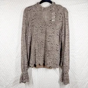 Anthropologie Eri + Ali Women Top Sz M NWT Taupe Brown Velvet Floral Delano Lace thumbnail 2