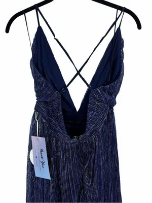 Luxxel Lulus Magical Looks Sparkly Maxi Dress Navy Blue Deep V-Neck Metallic Gown NWT S thumbnail 8