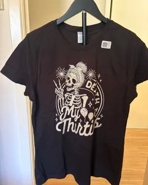 Black Graphic Tee with 'My Thirties' Skeleton Design thumbnail 1
