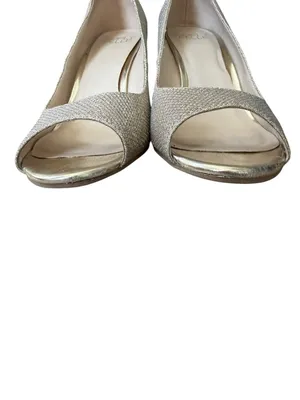 Simply Pelle Wendie women's gold glitter peep toe wedge pump shoe size 8 1/2M thumbnail 5