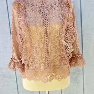 Melograno Rico Lace Blush Blouse See-through Top Long Sleeve Size Small thumbnail 8