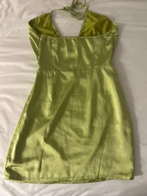 Lulus Green Satin Cutout Halter Dress thumbnail 3
