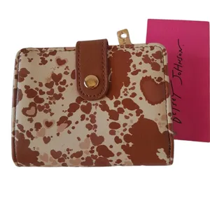 Betsey Johnson Brown Heart Cow Print Mini Wallet thumbnail 1