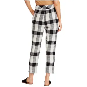 Free People Women Clear Skies‎ Cotton Pants 2 Black White Buffalo Plaid Academia thumbnail 4