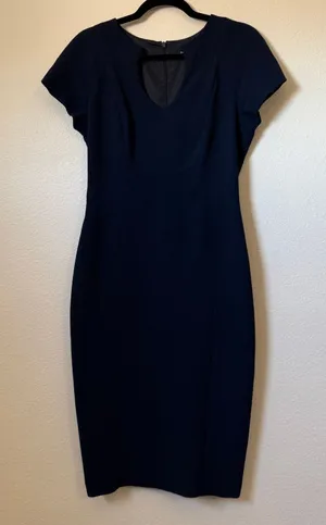 Black Halo Jackie O Sheath Dress Navy Blue Textured Crepe Size 8 2583984 thumbnail 1