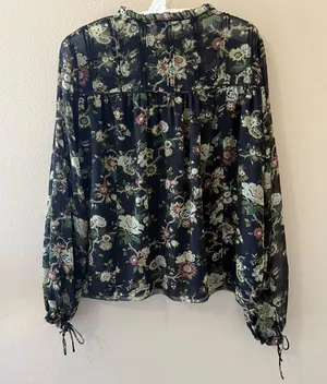 Aritzia Wilfred Black Floral Chiffon Blouse Shirt Top Womens S Small Long Sleeve thumbnail 2
