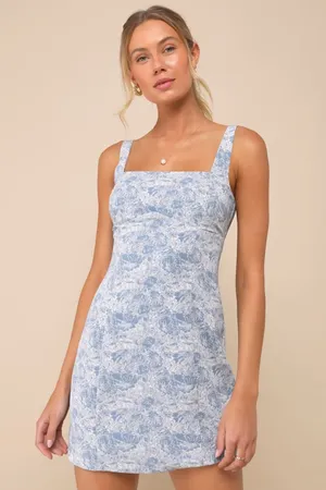 NWT Lulus Exuberant Chicness Blue Floral Sleeveless Mini Dress Party Night Out M thumbnail 1