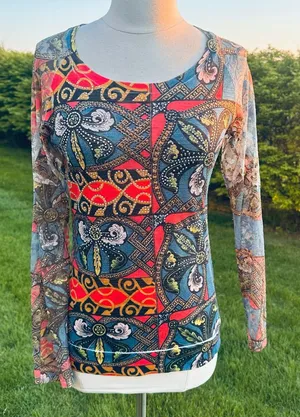 Vocal Rhinestone Embellished Mesh Top | Boho Y2K Graphic Print Long Sleeve M thumbnail 1