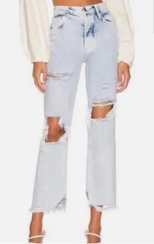 We The Free People 28 Jeans Tapered Baggy Boyfriend Purple Rock Distressed NWT thumbnail 1