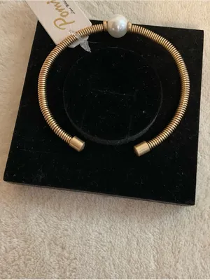 Pomina Gold-Tone Pearl Accent Coil Cuff Bracelet thumbnail 3