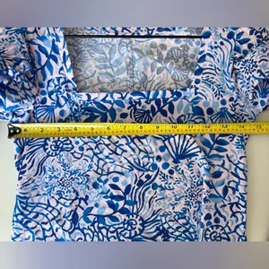 Lilly Pulitzer Haydn Mini Dress Short Puff Sleeve Blue Oceanscape Print Pink XS thumbnail 6