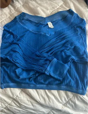 Free People Sweater V-Neck Pullover Blue thumbnail 2