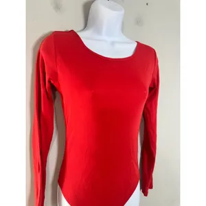 Oddobody Red Organic Cotton Long Sleeve Scoop Neck Bodysuit Small Peru thumbnail 2