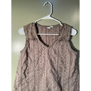 Joie Womens Size Small Eyelet Lace Sleeveless Top Light Brown V-Neck Boxy Cotton thumbnail 4