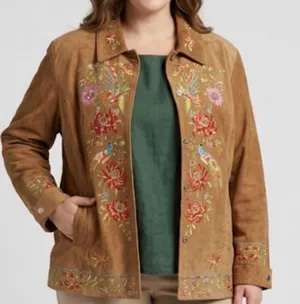 Avanti New York Embroidered Suede Jacket Birds Flowers Brown women’s size XL(C64 thumbnail 1